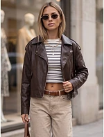 Dámska bunda v štýle „Ramones“ z ekologickej kože, hnedá, FashionStreet TY5920 Dámska bunda v štýle „Ramones“ z ekologickej kože, hnedá, FashionStreet TY5920