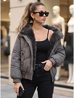 Dámska zimná prešívaná bunda s kožušinou, tmavošedá, FashionStreet TY6010 Dámska zimná prešívaná bunda s kožušinou, tmavošedá, FashionStreet TY6010