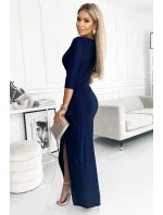 404-2 Dlhé trblietavé šaty s výstrihom a rozparkom na nohách - GRANITE s trblietkami 404-2 Dlhé trblietavé šaty s výstrihom a rozparkom na nohách - GRANITE s trblietkami