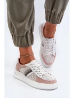 Sneakersy Skórzane Damskie D&A LR110 Biało-Różowe