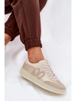 Niskie Buty Sportowe Damskie Z Eko Skóry Złoto-Beżowe Iladira