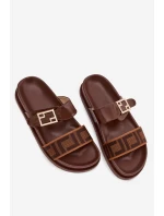 Dámské pantofle s zlatým sponou hnědé Fiorisse