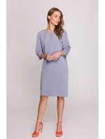 S394 Šaty uvoľneného strihu s výstrihom s kľúčovou dierkou - holubičia sivá