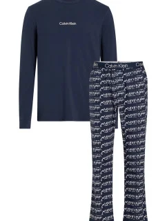 Pánske pyžamo L/S PANT SET 000NM2184E GVB tm. modré - Calvin Klein