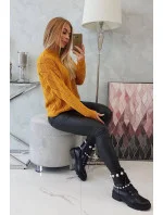 Sveter s kosoštvorcovým vzorom 2020 18 horčicový - Kesi Sveter s kosoštvorcovým vzorom 2020 18 horčicový - Kesi