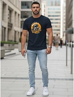 Pánske bavlnené tričko s motorkárskou potlačou tmavomodré FashionStreet NX5095R