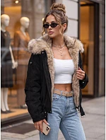 Dámska zimná bunda s kožušinovým golierom, čierna, FashionStreet TY5700 Dámska zimná bunda s kožušinovým golierom, čierna, FashionStreet TY5700