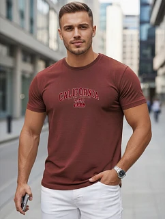Pánske bavlnené tričko s potlačou „California“ v bordovej farbe, FashionStreet NX5140R