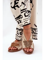 Sandały Damskie Na Płaskim Obcasie Z Ozdobą Złote Setorina
