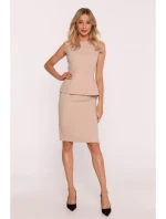 S427 Peplum šaty - béžové