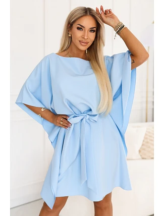 287-43 SOFIA Motýlie šaty so zaväzovaním v páse - svetlomodré