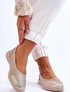 Dámske kožené ažurové baleríny Beige Lucy