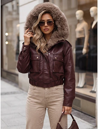 Dámska zimná kožená bunda s kožušinou, bordová, FashionStreet TY5977 Dámska zimná kožená bunda s kožušinou, bordová, FashionStreet TY5977