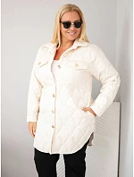 Dámska prešívaná bunda vo veľkosti Plus Size s golierom a vreckami, svetlo béžová