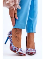 Modne Skórzane Szpilki Lewski Shoes 2659 Niebiesko-Czerwone