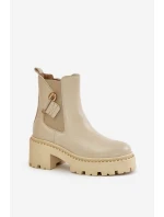 Zazoo 60490 Kožené zateplené čižmy s dekoráciou Light Beige