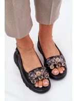 Skórzane Sandały Damskie Z Kryształkami Artiker 54C1628 Czarne