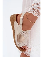 Dámske kožené sandále na platforme s pleteným vzorom Maciejka L7067-04 Beige