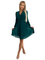 ISABELLE - Zelené dámske plisované šifónové šaty s výstrihom 313-14