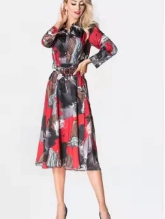 Čierno-červené košeľové šaty do polovice lýtok Ann Gissy (XY202113(5))