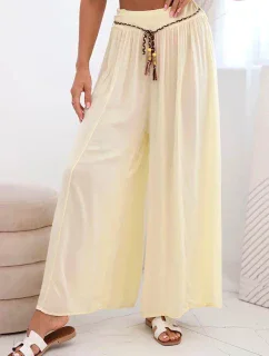 Dámske viskózové nohavice so širokými nohavicami žlté