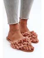 Płaskie Klapki Damskie Z Frędzlami Brudny Róż Rialle