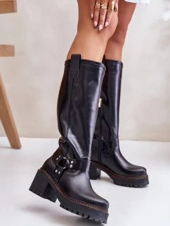 Skórzane Kozaki Damskie Przed Kolano Lewski 3432 Czarne