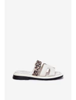 Skórzane Klapki Damskie Z Rzepem Panterka Vinceza 66769 Jasnobeżowe