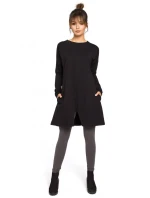 B042 Tunika s predným rázporkom - čierna B042 Tunika s predným rázporkom - čierna