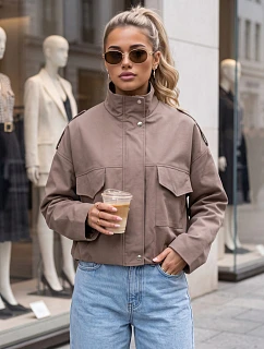Dámska oversize prechodová bunda s golierom, béžová, FashionStreet TY6091