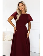 694-3 MIRELLA Elegantné maxi šaty so rozšírenou sukňou a flitrovými rukávmi – vínová 694-3 MIRELLA Elegantné maxi šaty so rozšírenou sukňou a flitrovými rukávmi – vínová