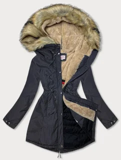 Teplá dámska zimná bunda tmavomodrá (w165)