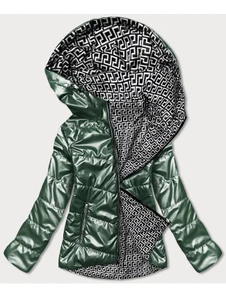 Obojstranná zelená dámska bunda s kapucňou (B9793-10) Obojstranná zelená dámska bunda s kapucňou (B9793-10)