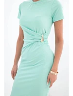 Dámske viskózové maxi šaty viazané za krkom s ozdobnou sponou modré Dámske viskózové maxi šaty viazané za krkom s ozdobnou sponou modré