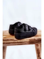 Dziecięce Skórzane Trampki Na Rzep BIG STAR KK374090 Czarne