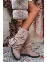 Kozaki Damskie Z Wywiniętą Cholewką Do Połowy Łydki Z Klamrą Khaki Minelle