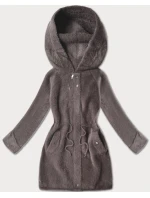 Bunda z kakaovej vlny alpaka s kapucňou (W214#)