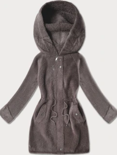 Bunda z kakaovej vlny alpaka s kapucňou (W214#)