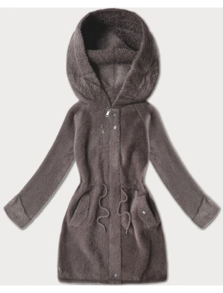 Bunda z kakaovej vlny alpaka s kapucňou (W214#)