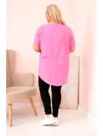 Dámska blúzka v nadmernej veľkosti z viskózy s kvetinovou potlačou a nápisom pink