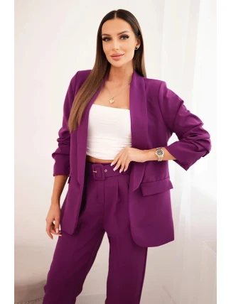 Elegantný set saka a nohavíc tmavo fialovej farby Elegantný set saka a nohavíc tmavo fialovej farby