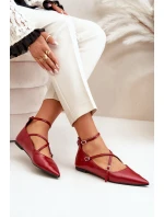 Baleriny Damskie Z Noskami W Szpic I Przeplatającymi Się Paskami Bordowe Violra