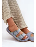 Klapki Damskie Z Klamrami I Ozdobnym Obszyciem Niebieskie Visley