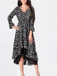 Dámske čierne vzdušné šaty s ozdobnou spodnou časťou Ann Gissy (DLY017)