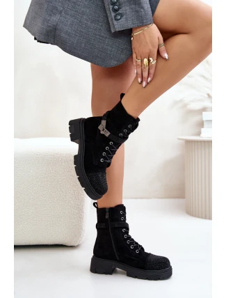 Ocieplane Botki Workery Ze Zdobieniem S.Barski HY42-281 Czarne