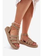 Sandały Damskie Na Platformie Ze Złotym Detalem Khaki Kartia
