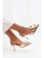 Szpilki Z Odkrytymi Piętami I Kokardką Złote Eklevia