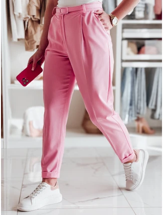 Ležérne dámske plisované nohavice s opaskom PLISSO pink FashionStreet UY2519
