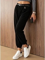 Dámske bavlnené manšestrové nohavice s opaskom, čierne, FashionStreet UY3170