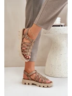 Skórzane Sandały Damskie Zazoo 3695 Beżowe